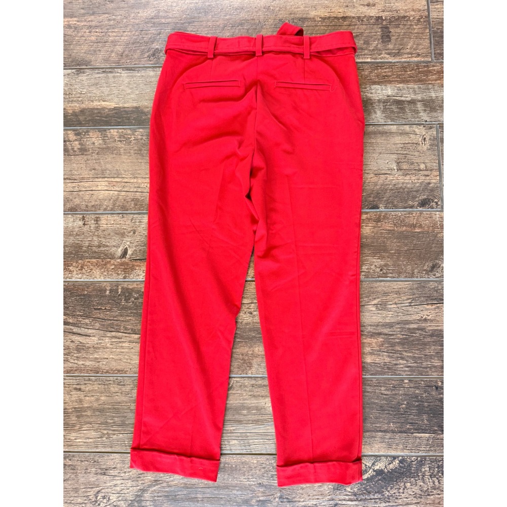 LOFT Red Tie Waist Cropped Trousers Cuffed Hem Dress Pants Size 10 - Picture 7 of 7